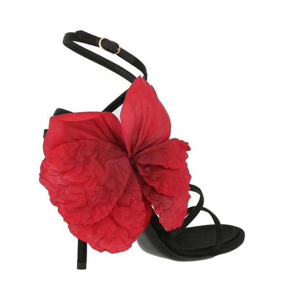 Dolce & Gabbana Satin Silk Flower Heel Sandals Black Womens - Picture 3 of 4